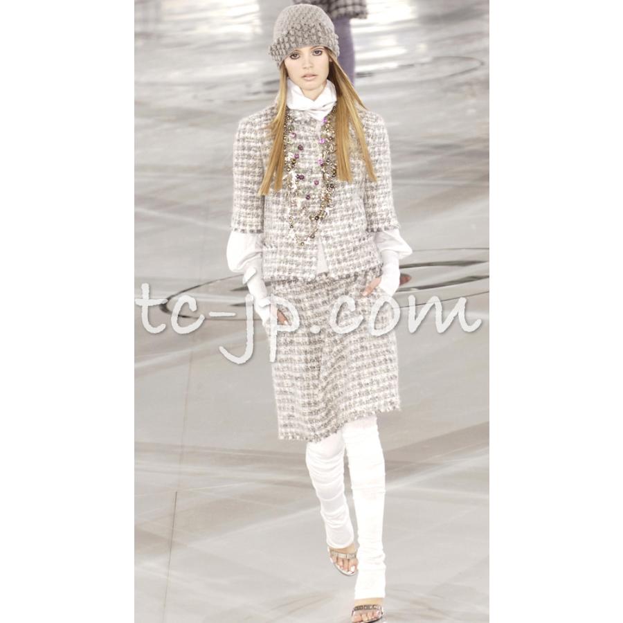 シャネル スカート CHANEL グレー シルバー ふんわり ウール カシミヤ ツイード ランウェイ登場 カール・ラガーフェルド 美品 36 38の画像