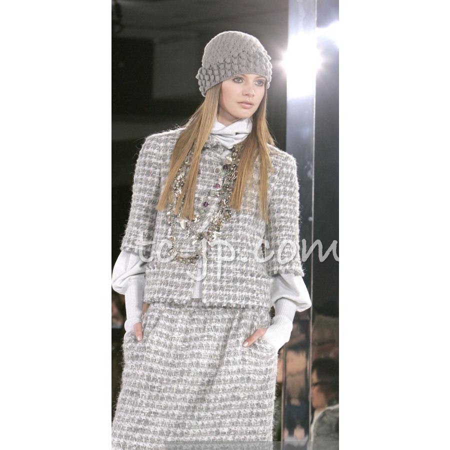 シャネル スカート CHANEL グレー シルバー ふんわり ウール カシミヤ ツイード ランウェイ登場 カール・ラガーフェルド 美品 36 38の画像