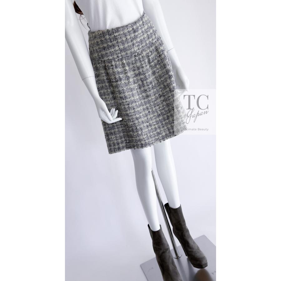 シャネル スカート CHANEL グレー シルバー ふんわり ウール カシミヤ ツイード ランウェイ登場 カール・ラガーフェルド 美品 36 38の画像