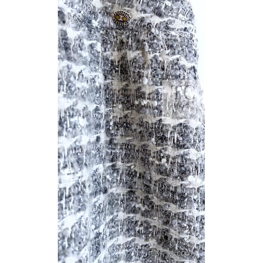 シャネル スカート CHANEL グレー シルバー ふんわり ウール カシミヤ ツイード ランウェイ登場 カール・ラガーフェルド 美品 36 38の画像