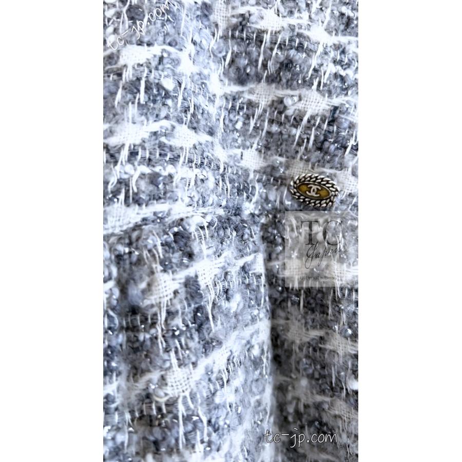 シャネル スカート CHANEL グレー シルバー ふんわり ウール カシミヤ ツイード ランウェイ登場 カール・ラガーフェルド 美品 36 38の画像
