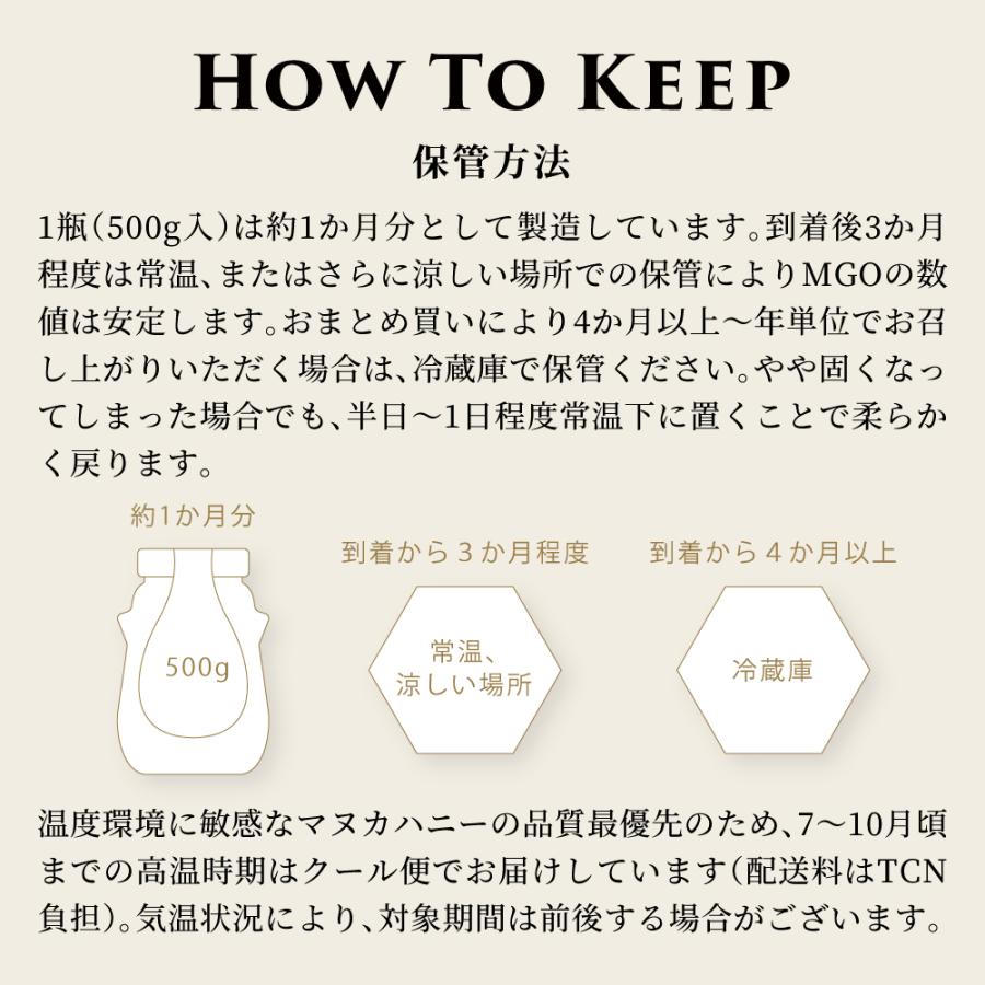 マヌカハニー MGO1340 ストロングマヌカハニー 500g ウルトラグレード はちみつ 蜂蜜 マヌカ蜂蜜 特別採取品 高級 ニュージーランド ギフト プレゼント 送料無料｜tcn3｜08