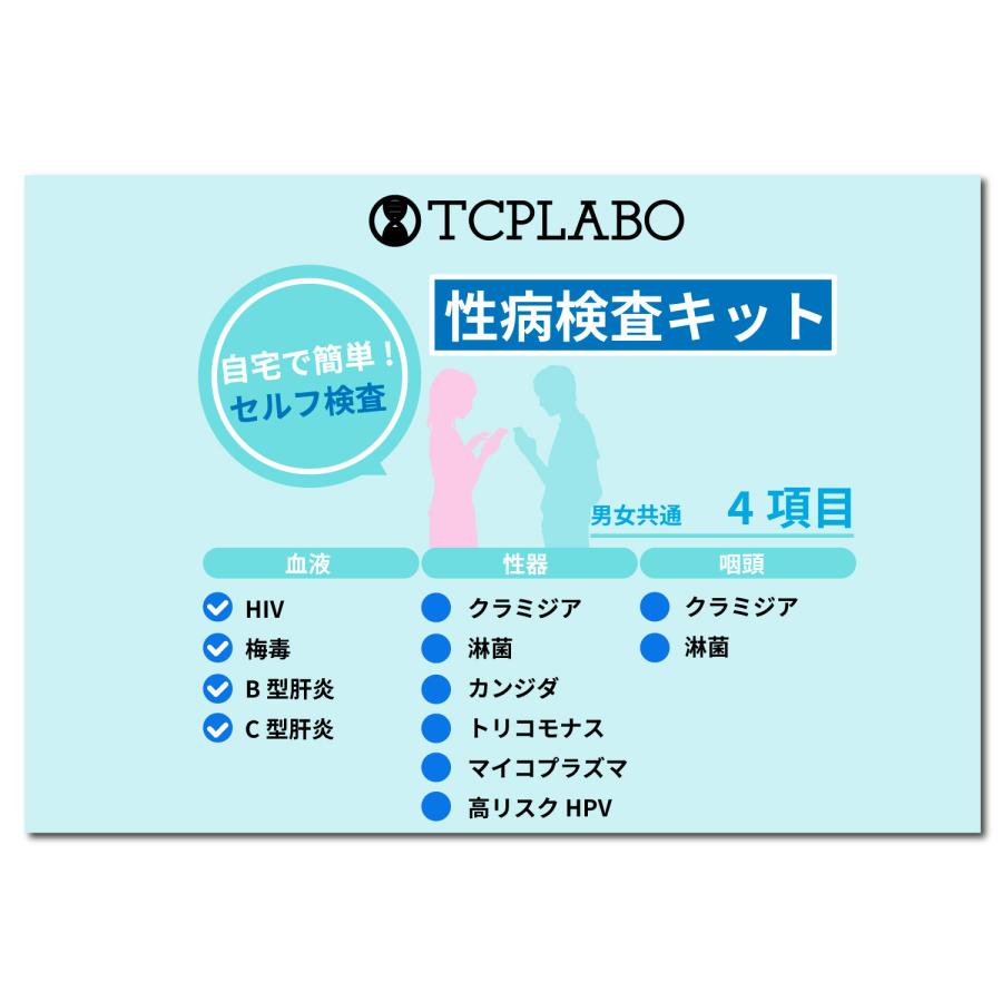 性病検査キット 4項目 梅毒 HIV B型肝炎 C型肝炎 男女共通 血液検査