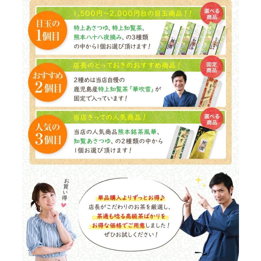 お茶 ギフト 茶通も唸る 高級茶 福袋 300g 知覧茶 煎茶 日本茶 仏事 プレゼント ポイント利用 | 山麓園 | 02