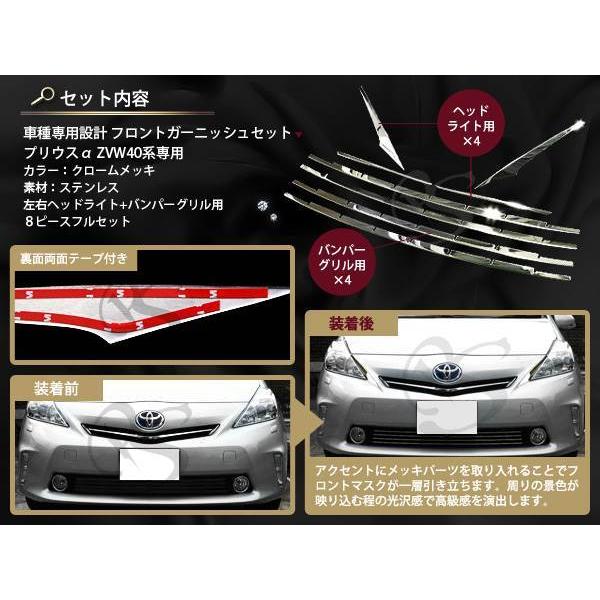 40系プリウスα ヘッドライトトリム+フロント バンパーグリル 8P : teal