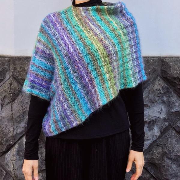 ●編み針セット オパール毛糸と段染めモヘアで編むまっすぐポンチョ Opal毛糸 編みものキット 無料編み図の画像