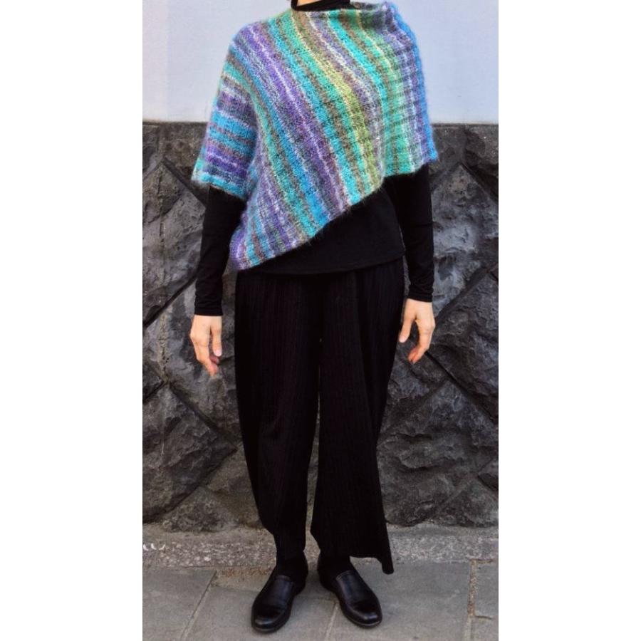 ●編み針セット オパール毛糸と段染めモヘアで編むまっすぐポンチョ Opal毛糸 編みものキット 無料編み図の画像