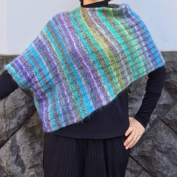 ●編み針セット オパール毛糸と段染めモヘアで編むまっすぐポンチョ Opal毛糸 編みものキット 無料編み図の画像