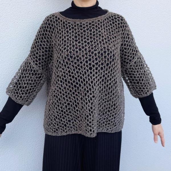 編み物 キット セーター 春夏毛糸 野呂英作の麻衣で編むメッシュの超ゆったりプルオーバー セット_4