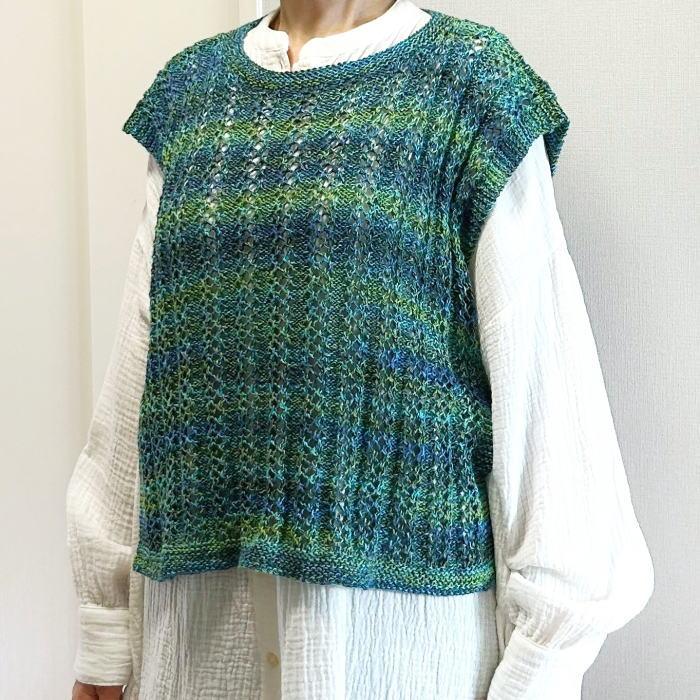 コットン１００％のメヒコで編むサイドリボンのベスト セット 毛糸 夏糸 編み物キット｜teamiohenya｜02