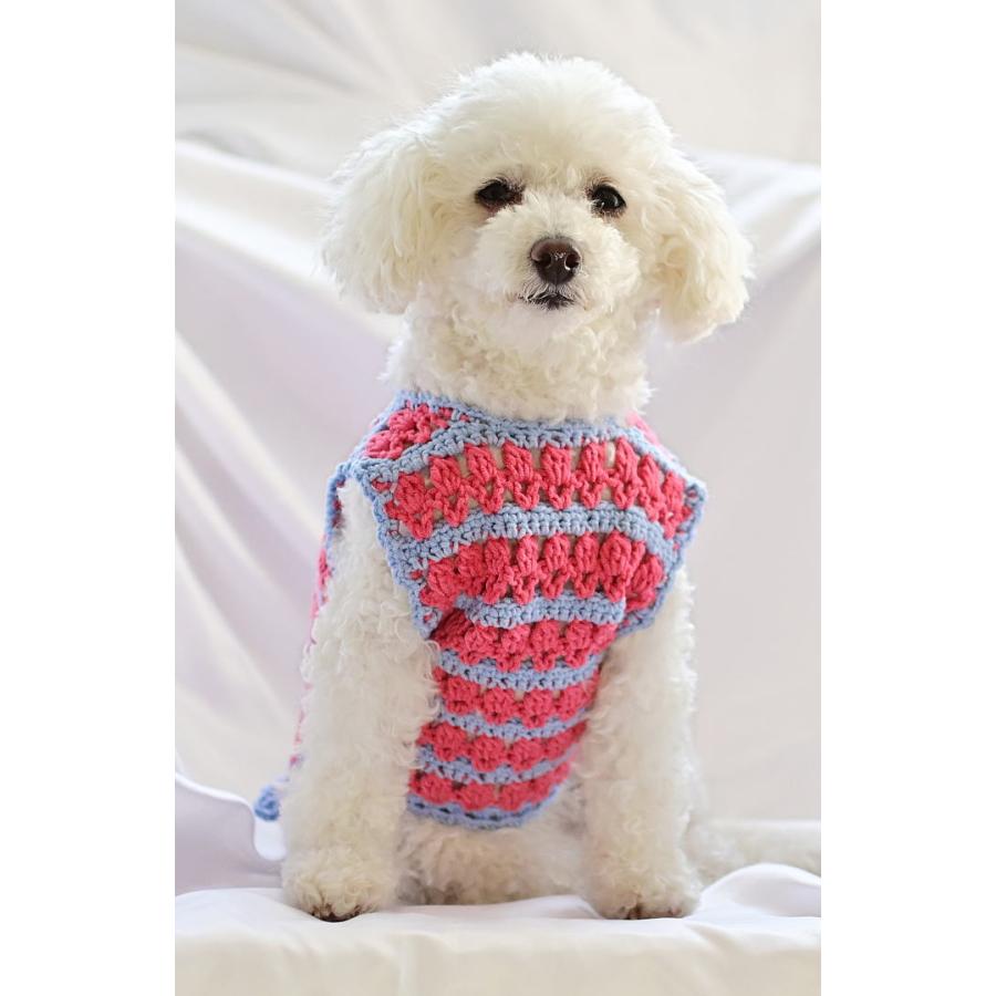 Yumicaさんデザイン！ ベイビーラブで編むペット用チューリップ模様のセーター 手編みキット ナスカ 内藤商事 編み図 犬の服 ドッグウェア