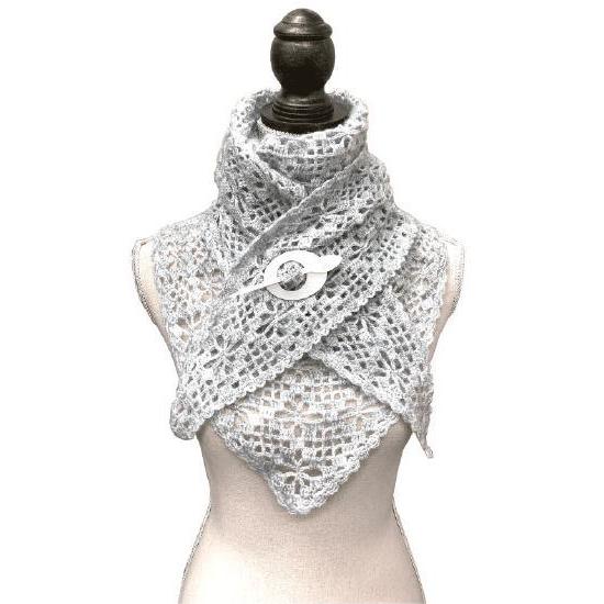 毛糸 アンゴラゴールドで編むお花模様の大判三角ストール セット 無料  