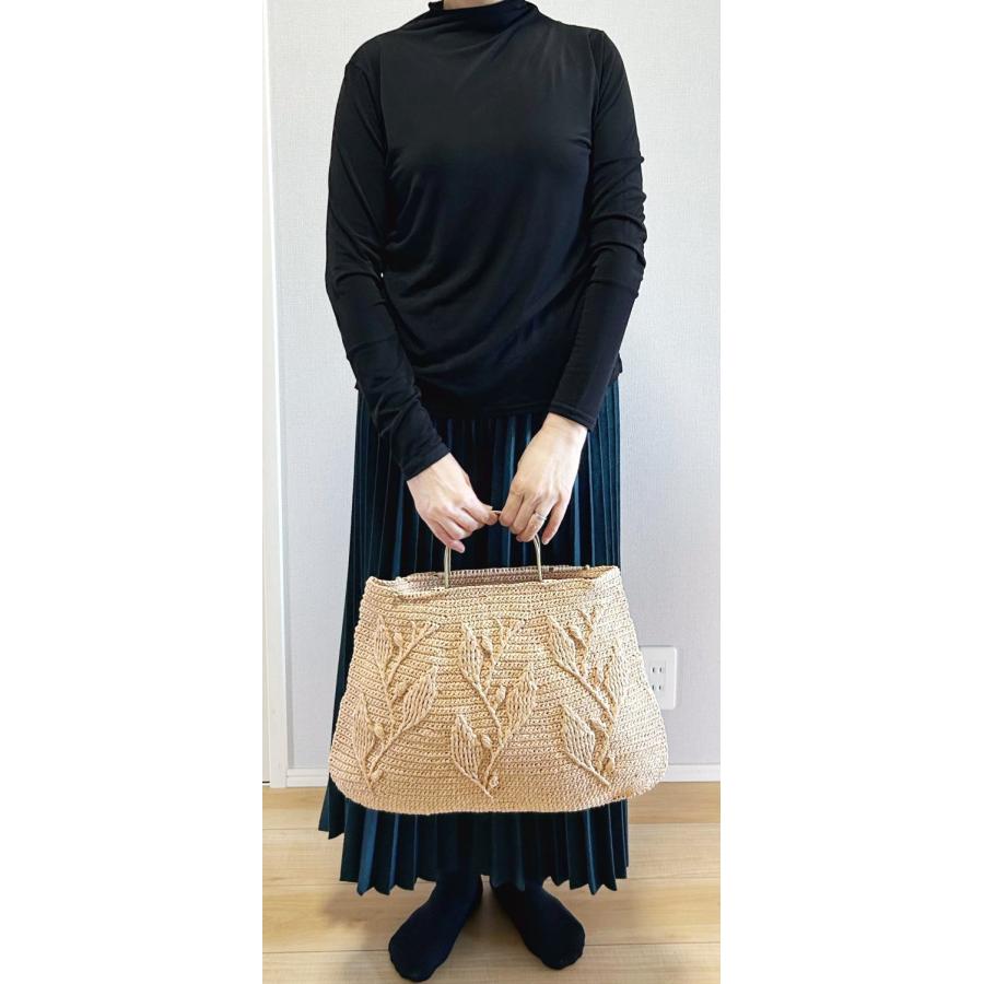 ●編み針セット 春夏毛糸 エコアンダリヤで編む編みつける持ち手を使ったリーフ柄のバッグ 編み物キット_1