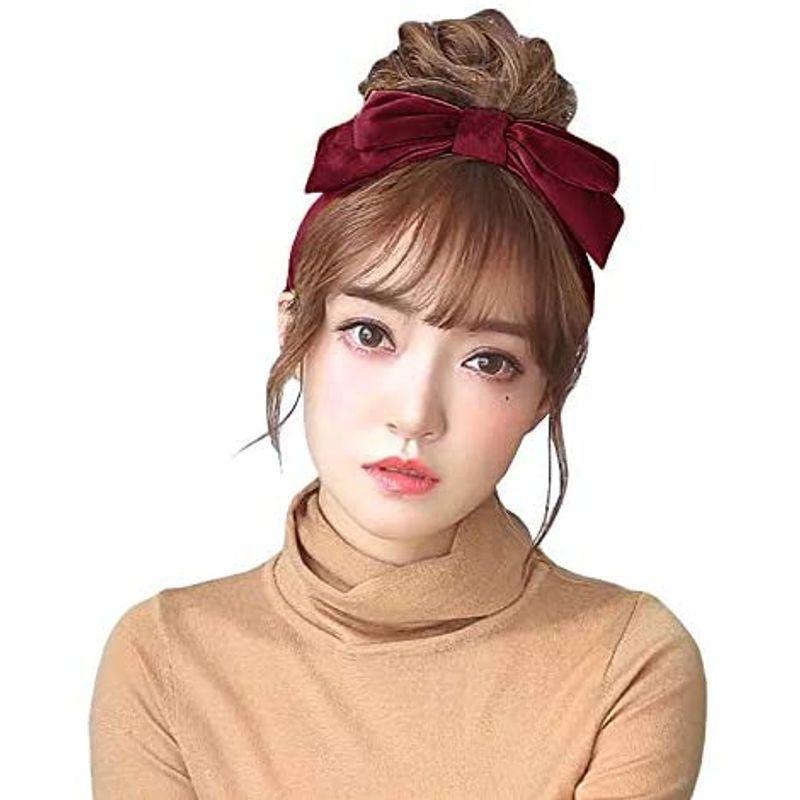 21福袋 ベロアリボンカチューシャ リボン Lolita 髪飾り 可愛い Ol ヘアアクセサリー 手作り ヘアバンド ワインレッド Wine Red Supplystudies Com
