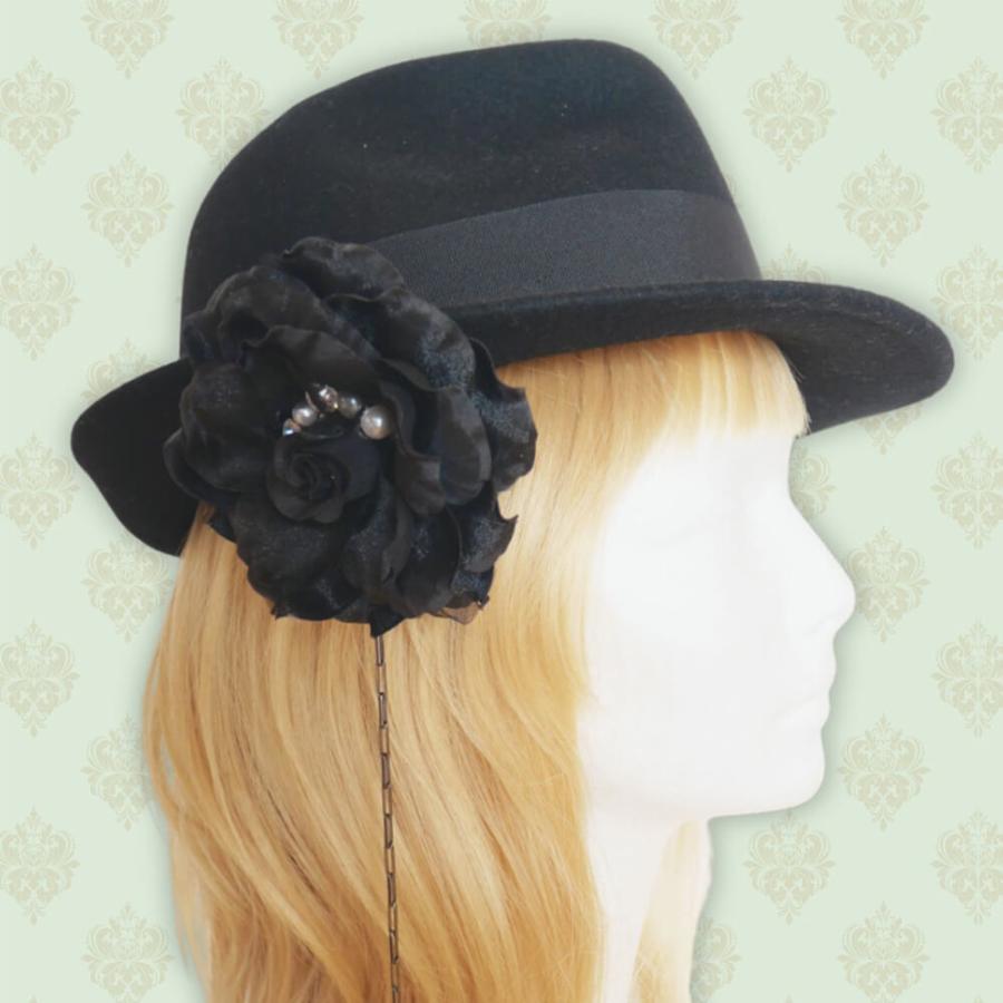 帽子クリップ 黒薔薇 ブラック フラワー ゴスロリ ゴシック メタル チェーン ハット 便利グッズ おしゃれ パーツ Demo
