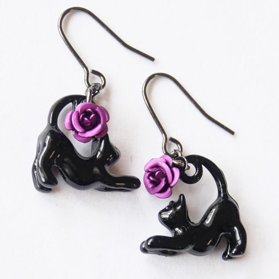 ピアス 黒猫 ブラックキャッツ 紫薔薇 : tearsheaven - 通販 - Yahoo 