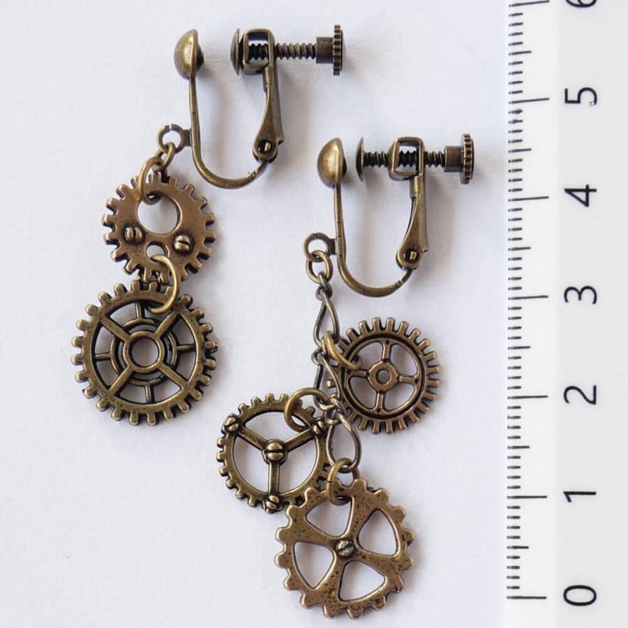 steampunk】歯車 スチームパンク アシンメトリー ミニ イヤリング