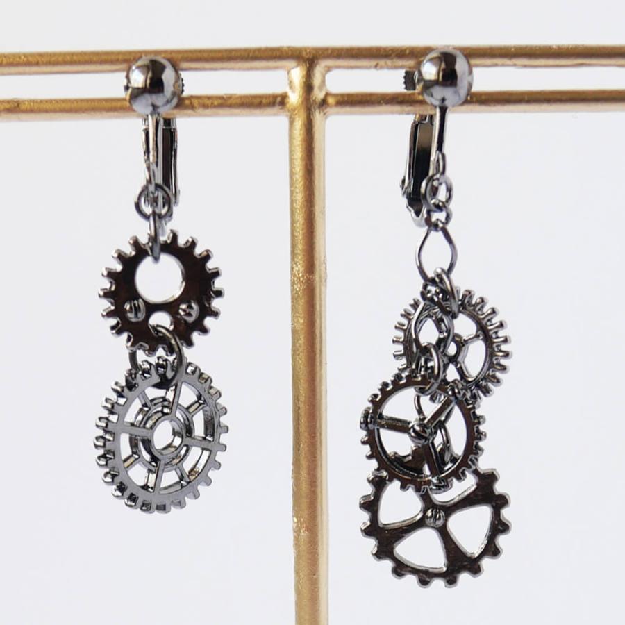 steampunk】歯車 スチームパンク アシンメトリー ミニ イヤリング