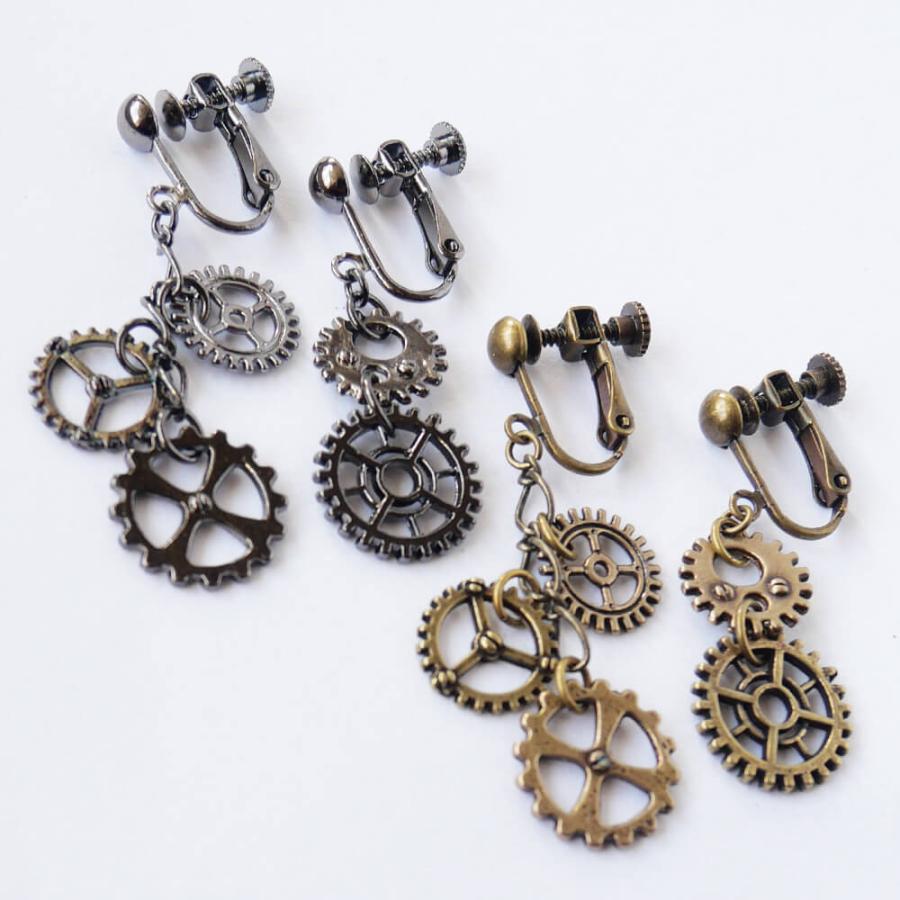 steampunk】歯車 スチームパンク アシンメトリー ミニ イヤリング