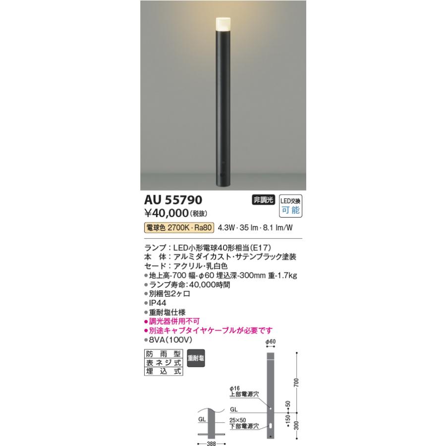 法人限定] AU55790 コイズミ KOIZUMI ガーデンライト 非調光 電球色 防 
