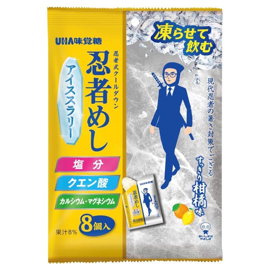 激レア！忍者アイルーでかストラップ　UHA味覚糖キャンペーン当選品　2012年 4袋セット 忍者めし アイススラリー すっきり柑橘系味 UHA味覚糖 1袋