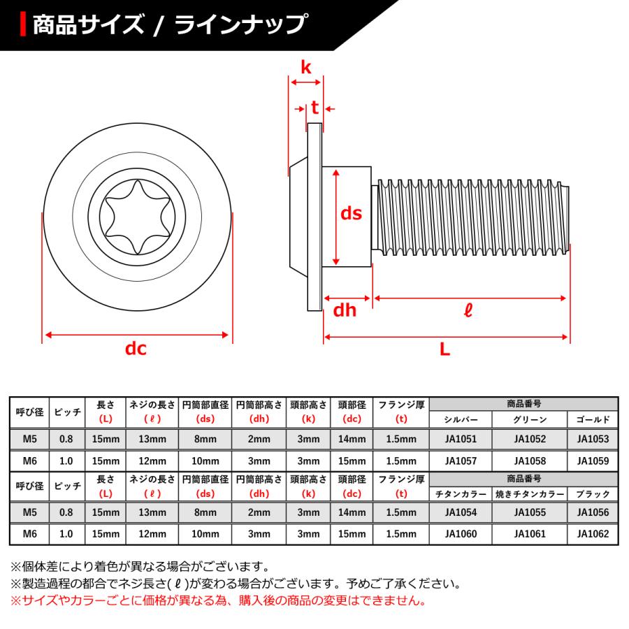 64チタンボルト M6×15mm P1.0 円筒部直径10mm 段付きボルト トルクス穴 フランジ付き シルバーカラー 1個 JA1057|tech|02