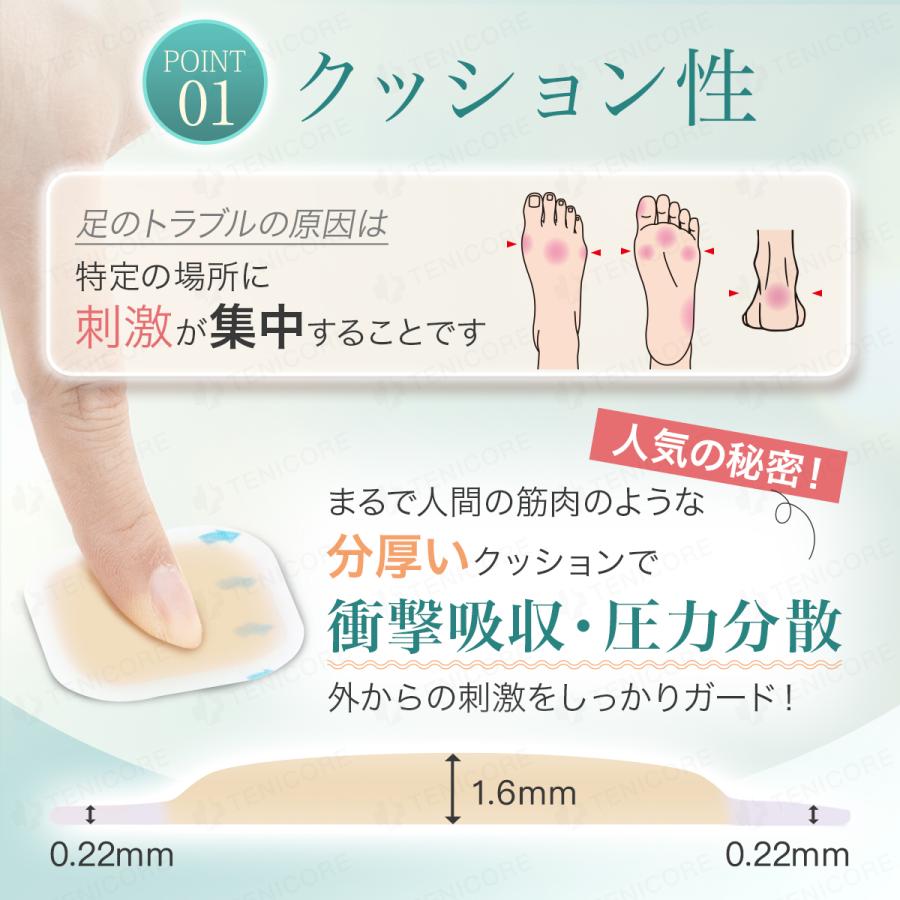 10枚入 TENICORE 足用保護パッド 靴ずれ 防止 パッド 使い捨て 靴ズレ テープ バンド 外反母趾 内反小指 サポーター 足指 親指 かかと タコ う おのめ | Tech Love | 03