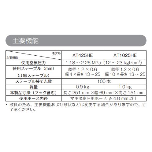 マキタ（makita） AT425HE 赤 4mm×25mm 高圧 エアタッカ : パワー