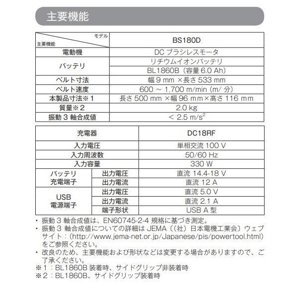 マキタ（makita） BS180DRG 18V 充電式ベルトサンダ 本体+6.0Ah
