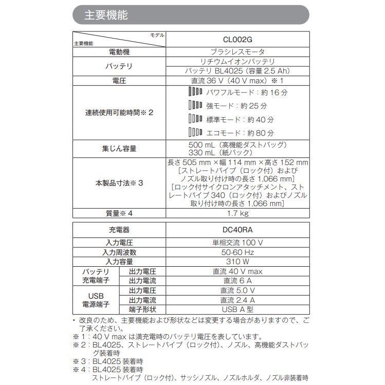 マキタ CL002GZCO + BL4025 40V 充電式クリーナ  本体+2.5Ahバッテリー1本の画像