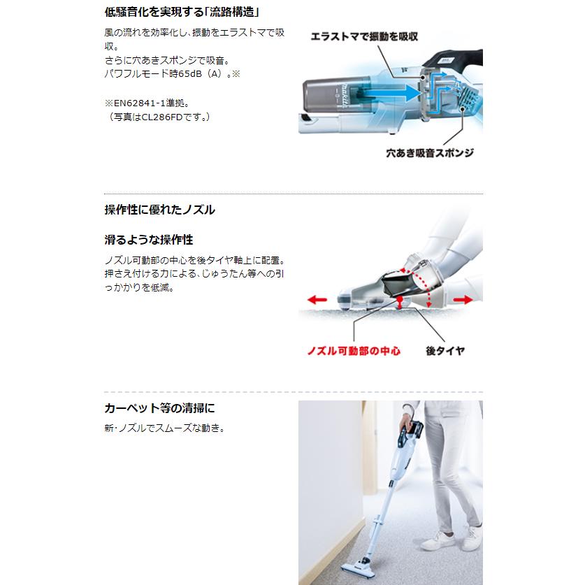 マキタ CL284FDZW + BL1860B + DC18RF + A-72687 + 459481-9  充電式クリーナ  本体+6.0Ahバッテリー1本+充電器+サイクロンアタッチメント+ストレートパイプの画像