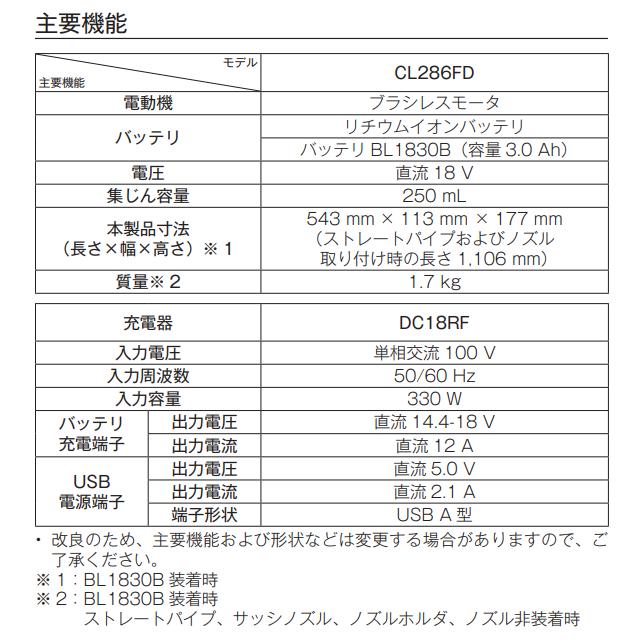 マキタ CL286FDRFO 18V 充電式クリーナ  本体+3.0Ahバッテリー1本+充電器の画像