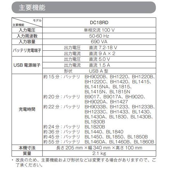 マキタ　DC18RD　純正　2口急速 充電器　日本国内仕様　対応電圧 7.2V-18V | マキタ | 01