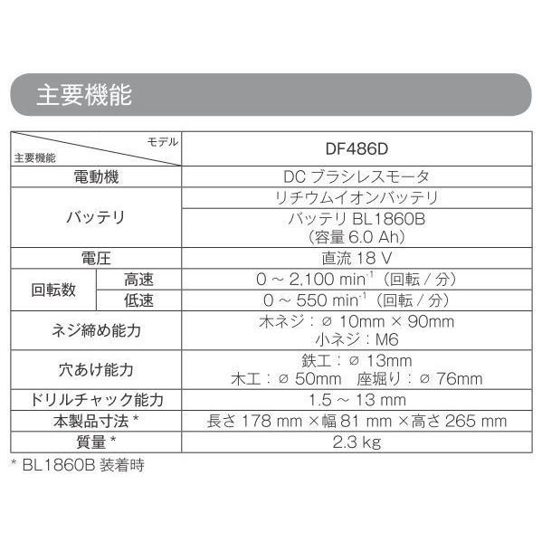マキタ（makita） 18V 充電式ドライバドリル DF486DRGX 本体＋6.0Ah