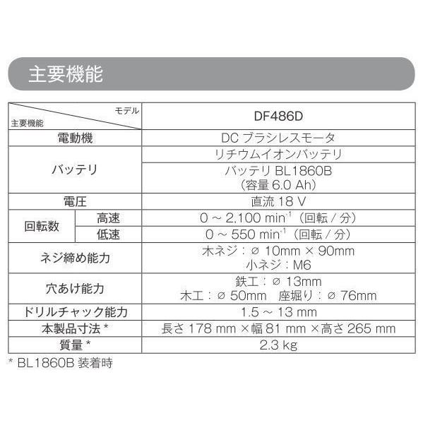 マキタ 18V 充電式ドライバドリル DF486DRGX (バッテリー1本仕様 ...