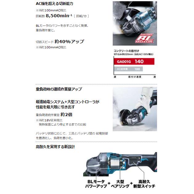 マキタ GA001GZ + ケース 40V 充電式ディスクグラインダ 本体+ マキタ GA001GZ + ケース 40V 充電式ディスクグラインダ 本体+