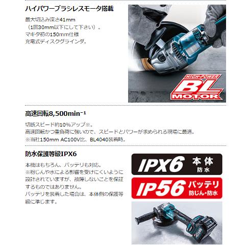 マキタ GA034GZ + ケース  40V 充電式ディスクグラインダ 150mm 本体+ケース｜techno-k｜04