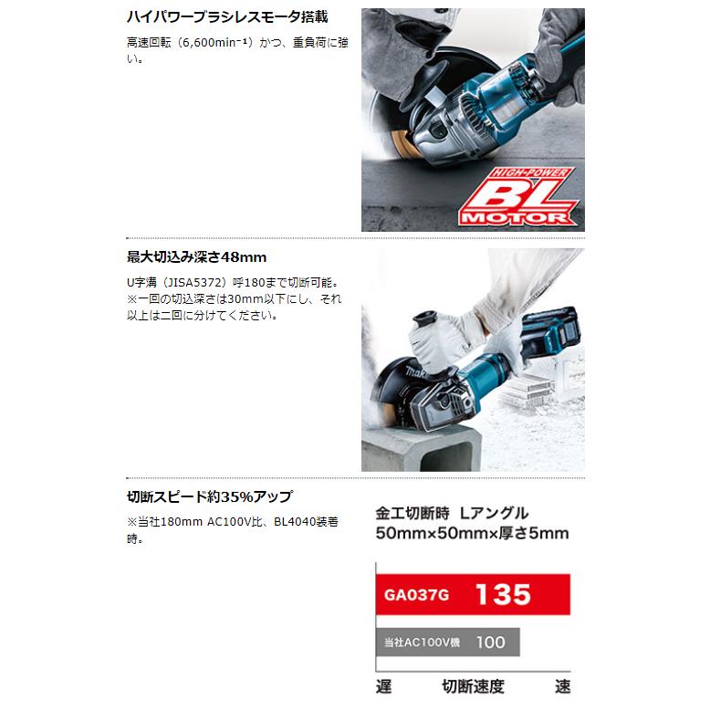 マキタ GA037GRMX 180mm 充電式ディスクグラインダ 本体+4.0Ah マキタ GA037GRMX 180mm 充電式ディスクグラインダ 本体+4.0Ah