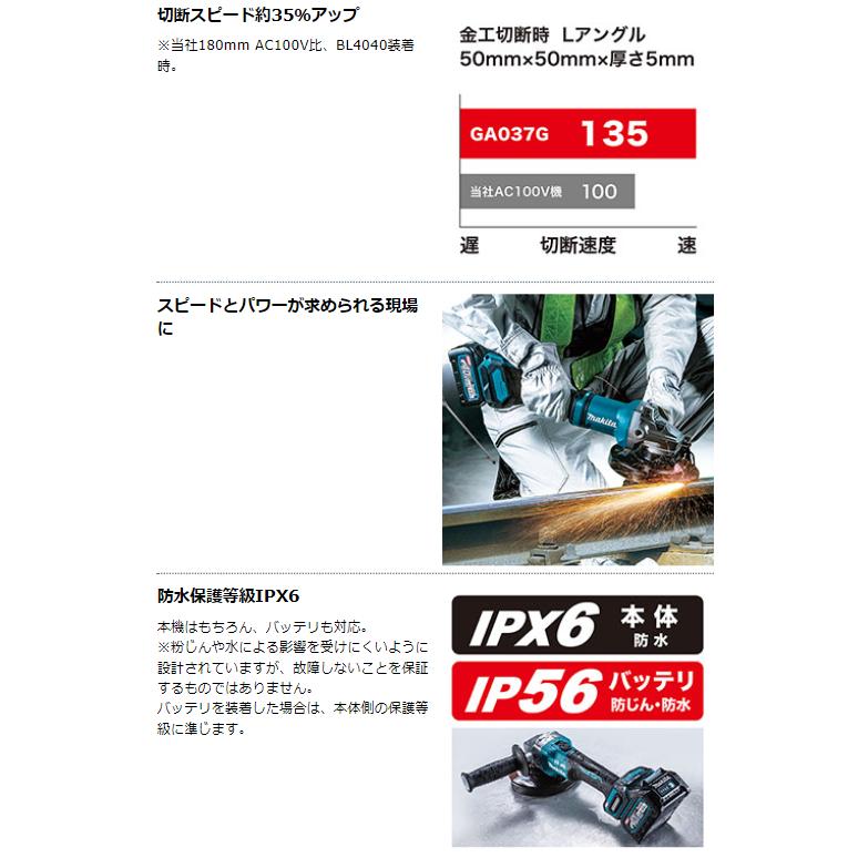 マキタ GA037GZ + ケース 180mm 充電式ディスクグラインダ 本体+ マキタ GA037GZ + ケース 180mm 充電式ディスクグラインダ 本体+