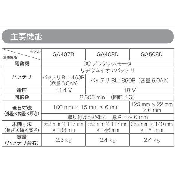 マキタ GA408DZ + BL1860B パドルスイッチタイプ 18V 100mm充電 マキタ GA408DZ + BL1860B パドルスイッチタイプ 18V 100mm充電
