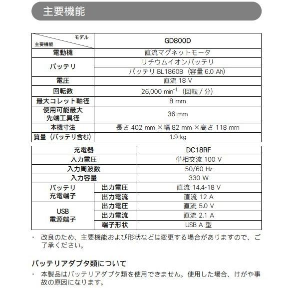 マキタ GD800DZ ＋ CASE 18V 充電式ハンドグラインダ 　本体+ケース　｜techno-k｜02