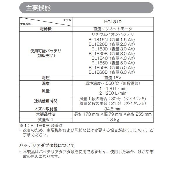 マキタ HG181DZK + BL1860B DC18RF 18V 充電式ヒートガン 本体 マキタ HG181DZK + BL1860B DC18RF 18V 充電式ヒートガン 本体