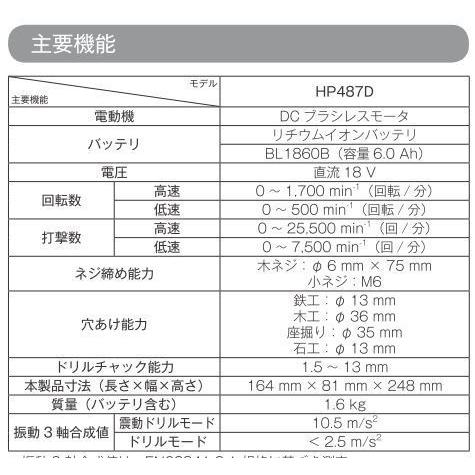 マキタ HP487DRGX (注意 バッテリー1本仕様) 18V 充電式震動 マキタ HP487DRGX (注意 バッテリー1本仕様) 18V 充電式震動