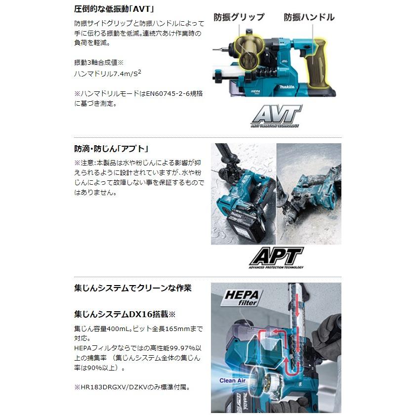 マキタ HR183DZK + BL1860B  18V 充電式ハンマドリル 　本体+6.0Ahバッテリー1本+ケース　｜techno-k｜06