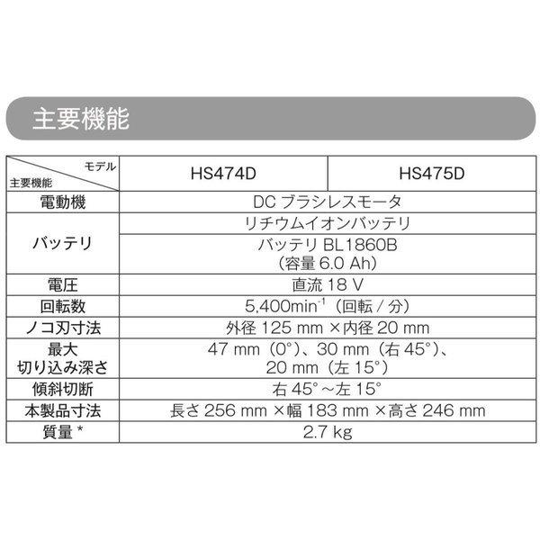 マキタ HS474DZB 黒 + BL1860B 125mm 18V充電式マルノコ 本体+ マキタ HS474DZB 黒 + BL1860B 125mm 18V充電式マルノコ 本体+