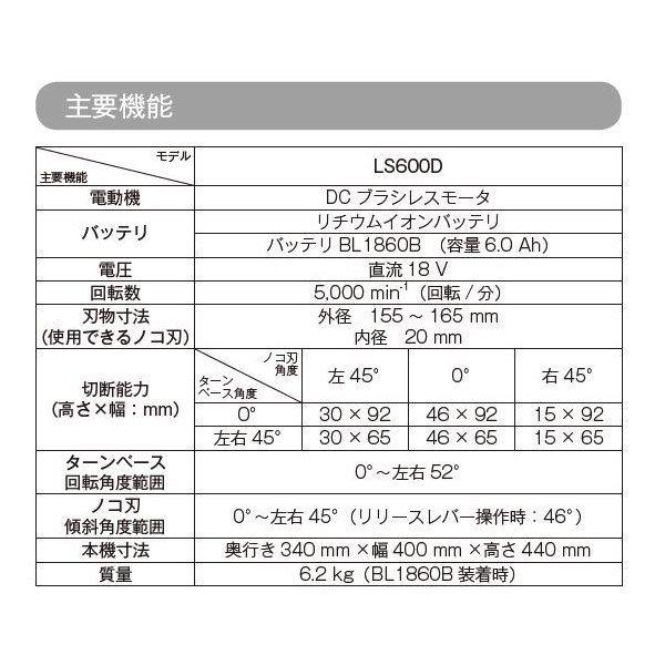 Makita 165mm充電式卓上マルノコ LS600DRG 2020年製 未使用 マキタ（makita） LS600DRG 18V 165mm充電式卓上マルノコ 本体+6.0Ah