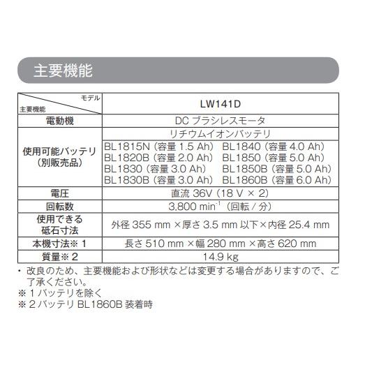 マキタ（makita） LW141DZ 36V 充電式切断機 本体のみ : パワーツール 