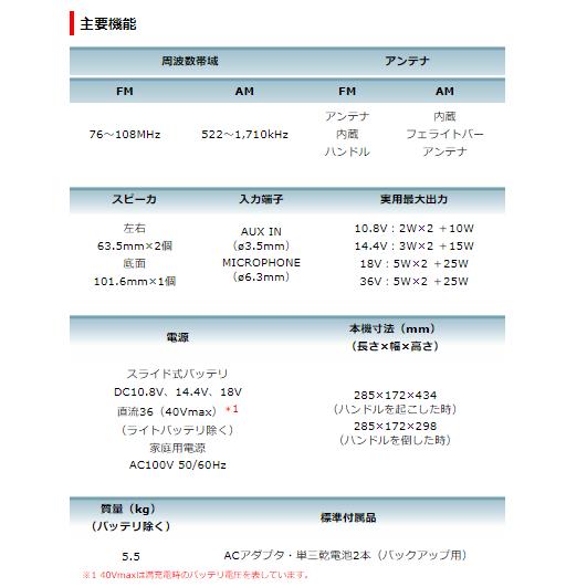 マキタ MR005GZB 充電式ラジオ 　本体のみ｜techno-k｜02