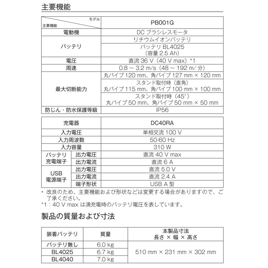 マキタ PB001GRDX (バッテリー1本仕様) 40V 充電式ポータブル マキタ PB001GRDX (バッテリー1本仕様) 40V 充電式ポータブル