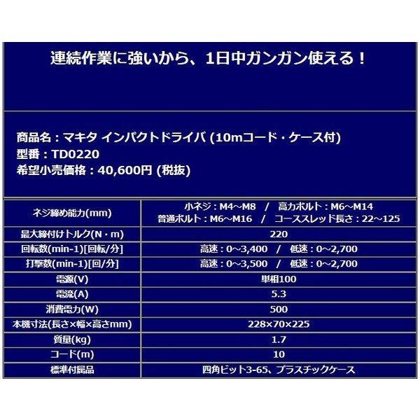 マキタ（makita） TD0220 100Vインパクトドライバ (10mコード・ケース